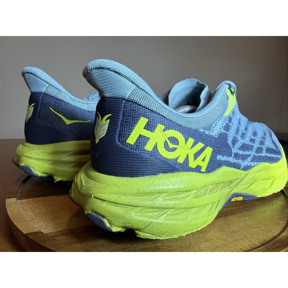 HOKA ONE ONE Men's Shoes Size 14 2E Speedgoat 5 Wide Stone Blue/ Dark Citron - Picture 4 of 16